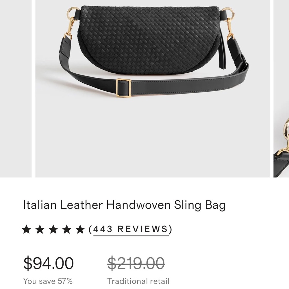 Quince Handwoven Black Leather Sling Bag NWT